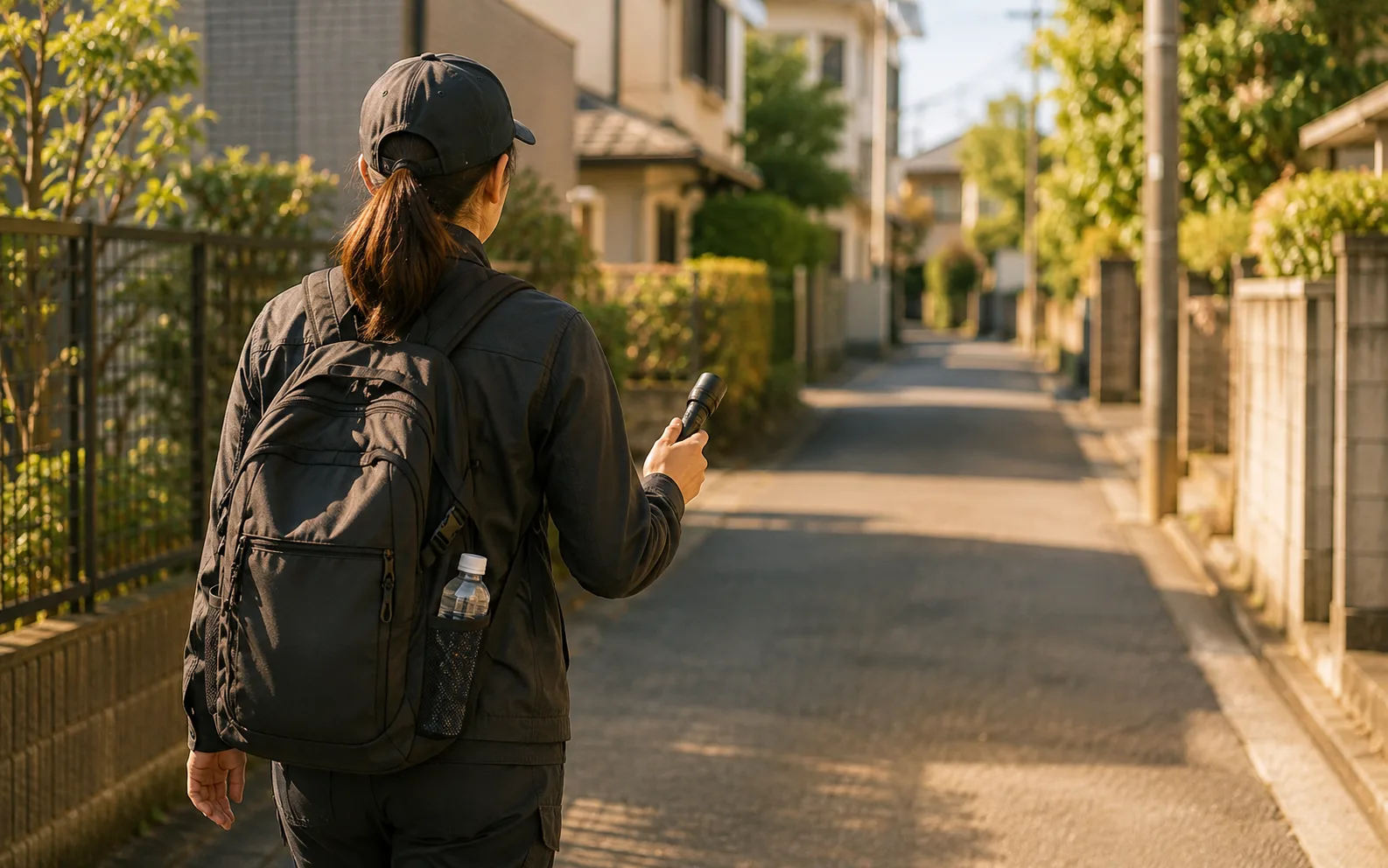 住宅街を捜索するスタッフ